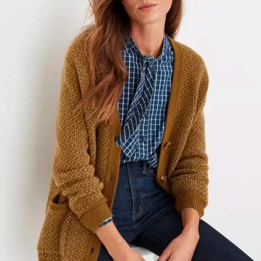 Madewell Bird's Eye Maysfield Cardigan Sweater in Coziest Yarn Size M